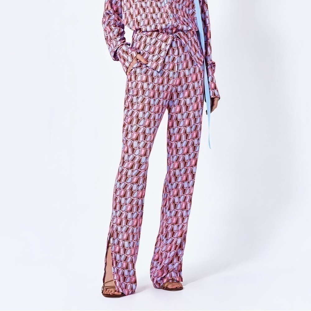 NWT ALEXIS Wide-Leg Flared High-Waist Lo Printed Pants